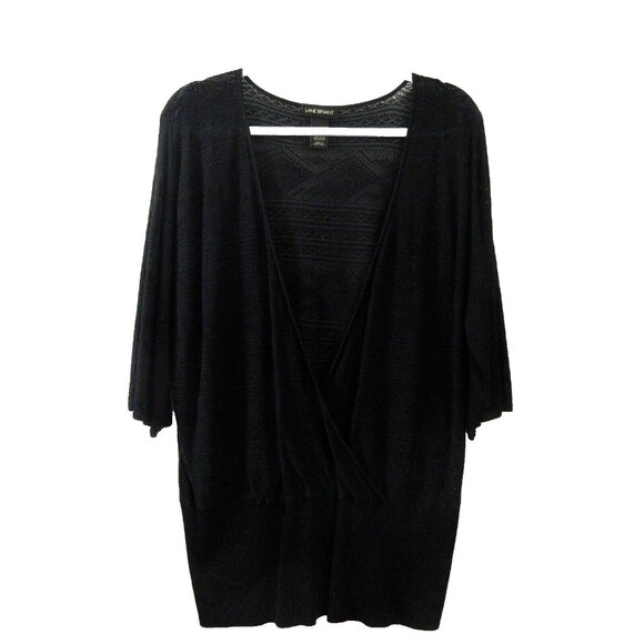 Lane Bryant Wrap Front Sweater 14/16 Black Open Knit Short Sleeve Layering Top - Picture 1 of 4